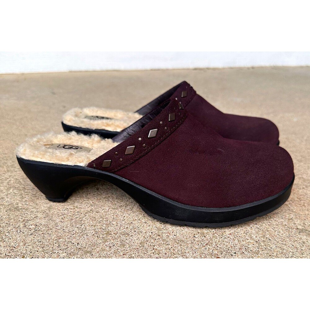 UGG Women’s Brown Suede Sheepskin Lined Studded Clog  US 9 EU 40
